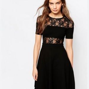 French connection linear lace panel skater dress